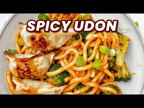 15-minute Spicy Garlic Udon Noodles 🍜 with Dumplings 🥟 - comfort food! Quick and Easy!