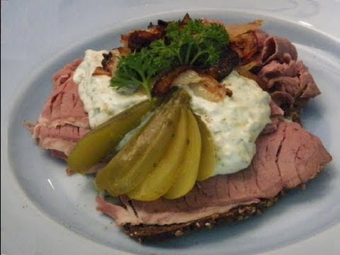Smørrebrød Danish Roast Beef Open-Face Sandwich with Danish Rémoulade sauce