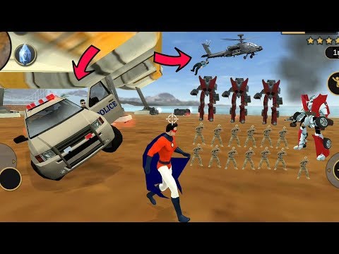 Vegas Crime Simulator - (SuperHero Destroy Car Robot Ship) Red Robot Car Crash Helicopter - Gameplay