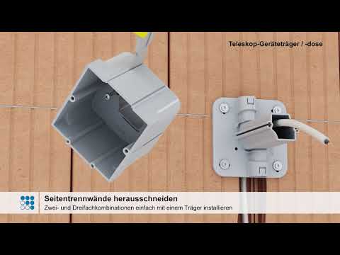 Teleskop-Geräteträger und -dose. Stabiler Halt an Wand und Decke.