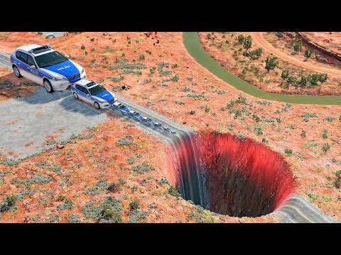 Giant & Small Police Cars vs Giant Pit – BeamNG.Drive