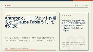AIニュース3選｜Anthropic、科学タスク性能向上の「Claude Fable 5.1」と「M…ほか【9月3日 AI NEW】
