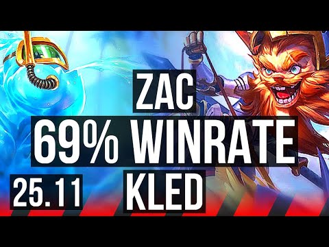 ZAC vs KLED (TOP) | 9/1/6, 69% winrate, Legendary | KR Master | 25.11