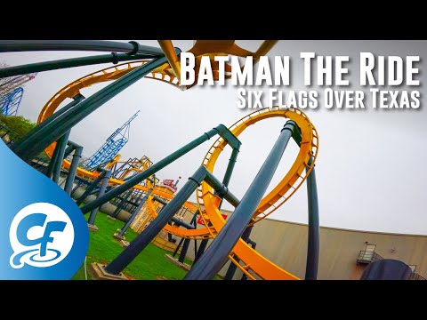 Front row point of view footage of Batman The Ride