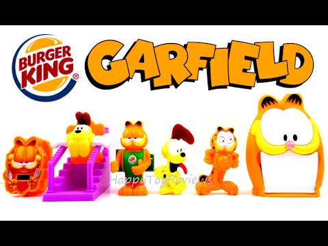 2016 GARFIELD BURGER KING SET OF 6 BK KING JR KIDS MEAL TOYS COLLECTION VIDEO REVIEW Video