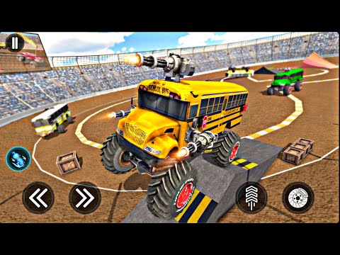 School Monster Bus Demolition Derby Games | Monster Bus vs Monster Truck | Monster Bus Driving Game
