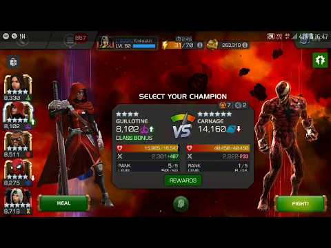 Mcoc 4 Star Rank 5 Guillotine vs 6 Star Carnage