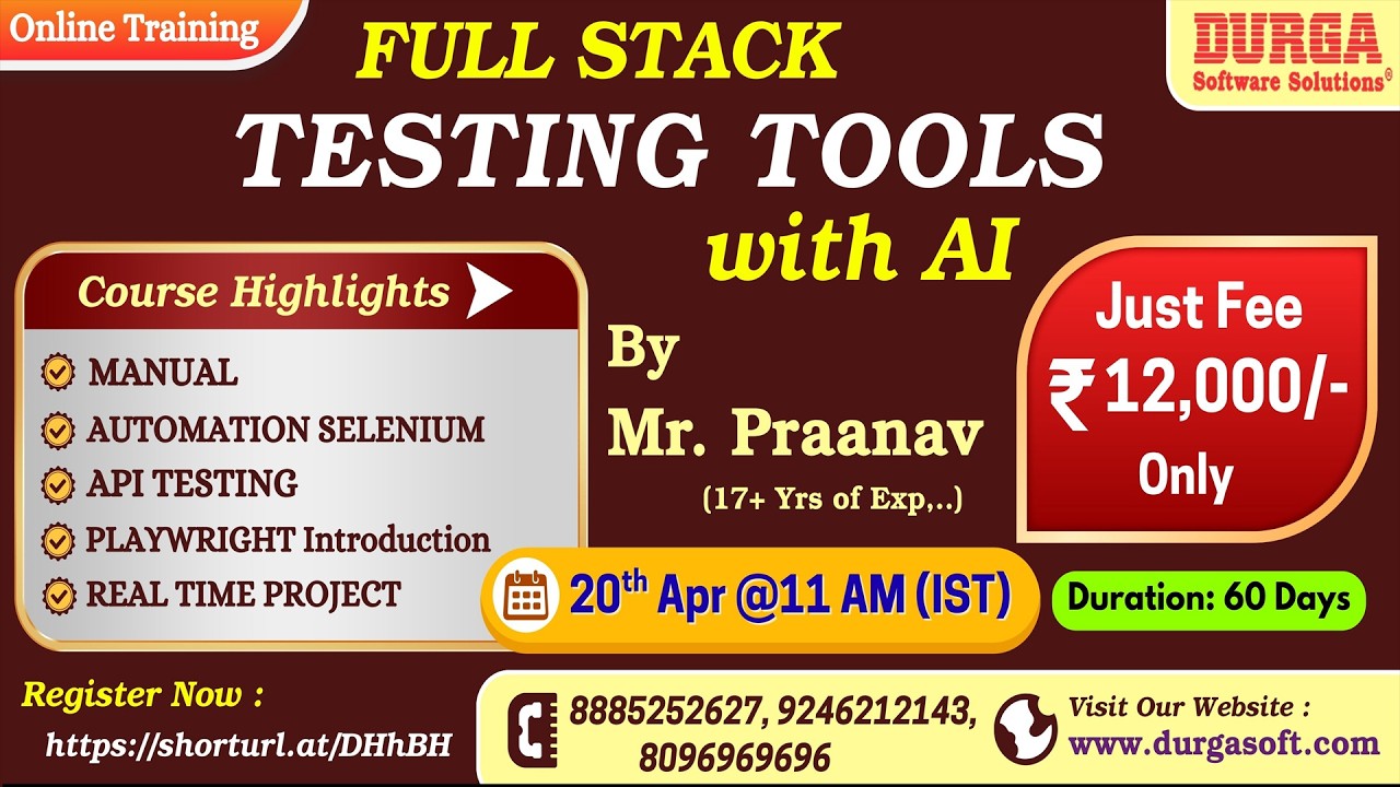 FULL STACK TESTING TOOLS with AI Online Training @ DURGASOFT