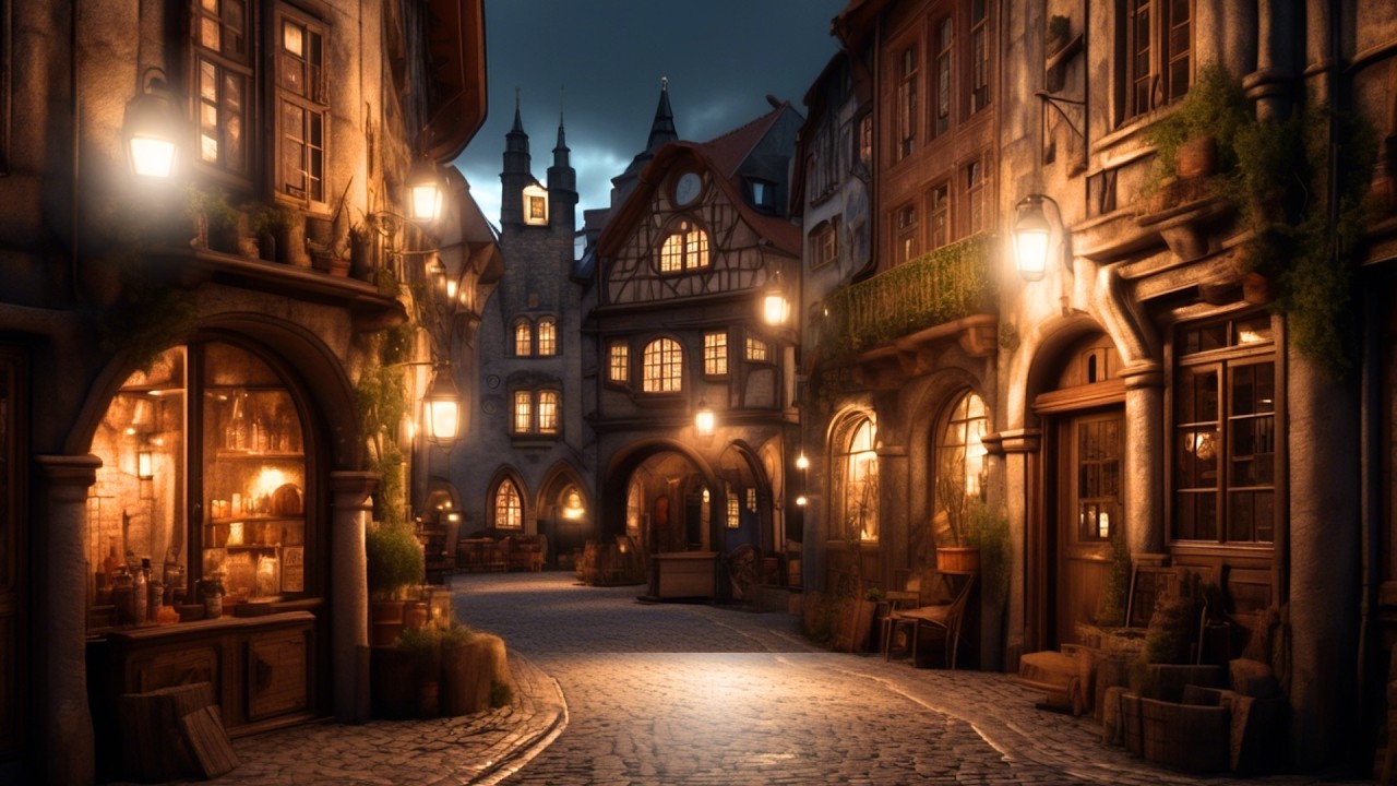 Experience medieval Prague with church bells, calming street sounds, and an approaching thunderstorm