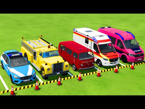 POLICE CARS, FIRE DEPARTMENT, AMBULANCE VEHICLES TRANSPORTING WITH MAN TRUCKS ! Farming Simulator 25