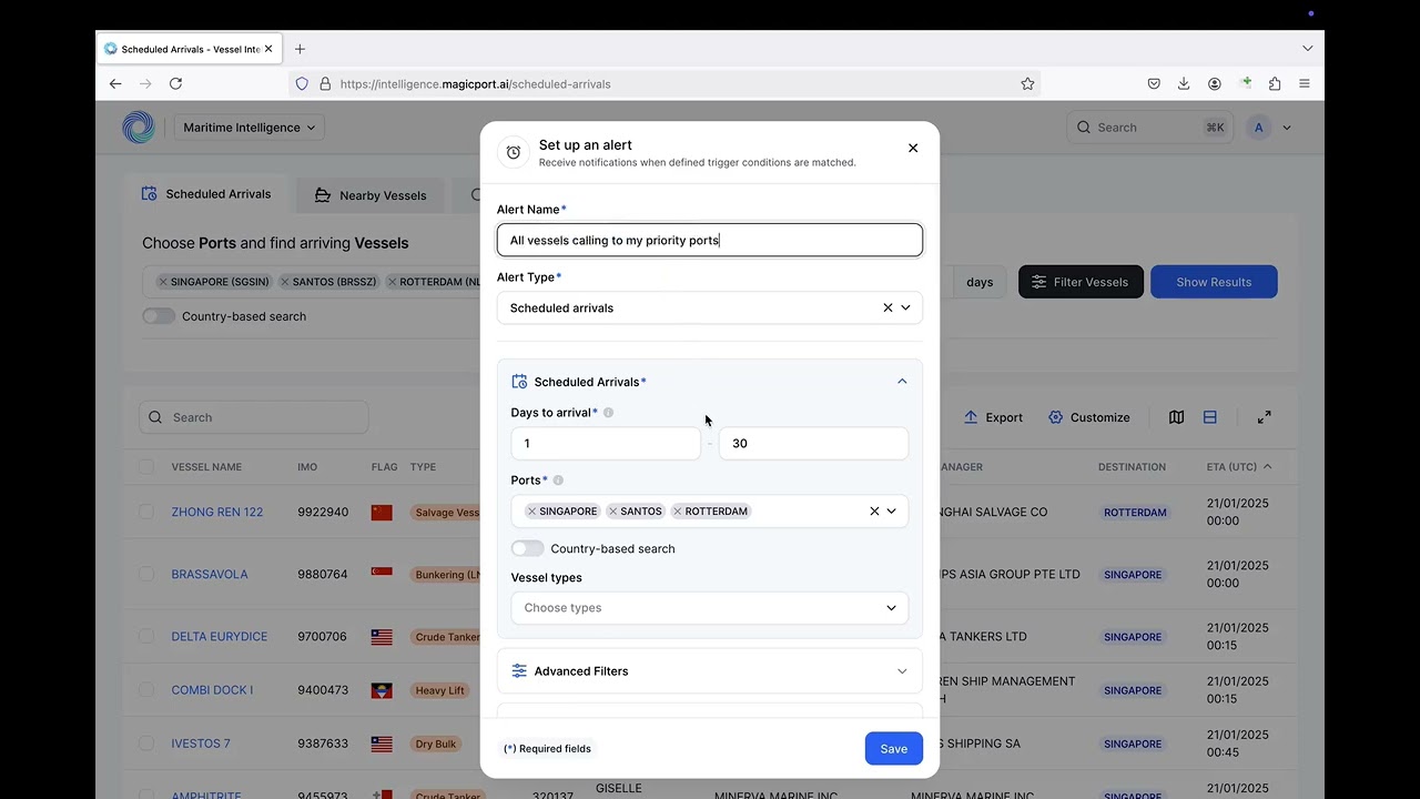 Create an Alert - Maritime Intelligence by MagicPort