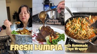 Fresh Lumpia | Homemade Crepe Wrapper and Garlicky Peanut Sauce | Lumpiang Sariwa
