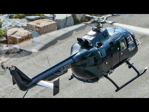 MBB Bolkow BO105 G-BTKL helicopter startup and takeoff from Barcelona heliport