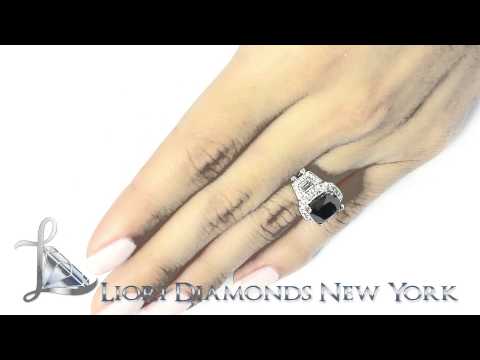 BDR-SOLD-024 - 4.26 Ct. Cushion Cut Black Diamond Engagement Ring 14k White Gold Vintage Style
