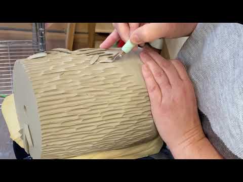 27. Table Lamp - Diamond Core Tool Carved - Amaco PC Glazes Textured Turquoise, Ancient Copper.