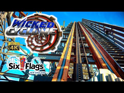 2023 Wicked Cyclone Roller Coaster On Ride Front Seat 4K POV Six Flags New England