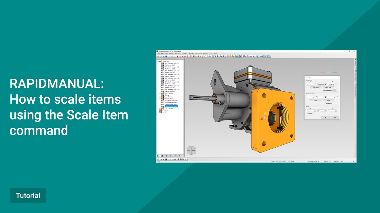 RapidManual Tutorial. How to scale items using the Scale Item command