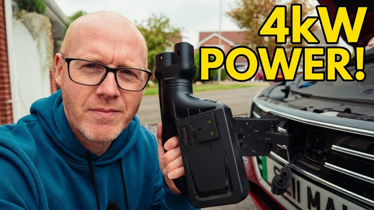 Portable vehicle-to-load adapter plugged into an MG5 charging port
