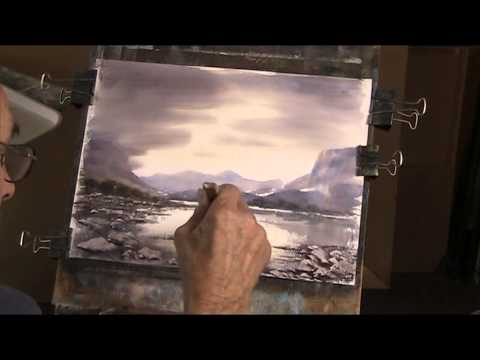 Boats on a Lake.  Water colour using 3 colours.