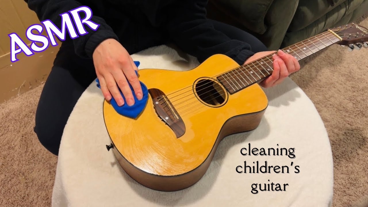 ASMR cleaning children’s guitar with damp soft cloth (no talking). #nomidrollads #asmrcleaning 