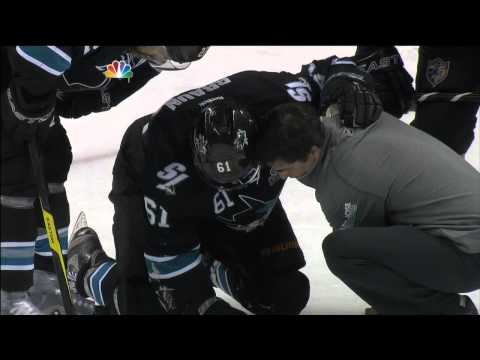 Justin Braun injury in 1st May 26 2013 LA Kings vs SJ Sharks NHL Hockey