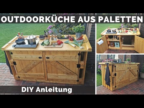 Outdoor Küche selber bauen - Paletten Außenküche DIY - Kücheninsel - Palettenmöbel Garten Tisch