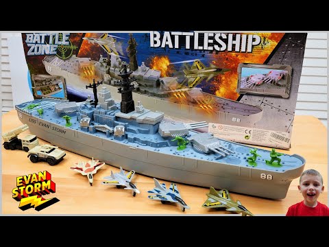 Toy Battleship Unboxing and Imaginary Play with Evan and Dad