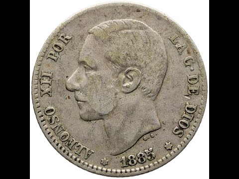 1885 One Peseta Spain Coin Alfonso XII Silver