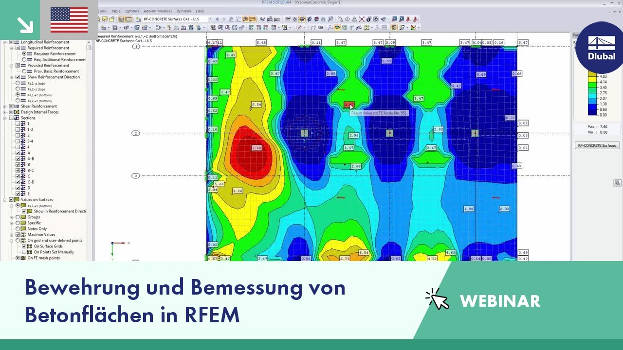 Bewehrung und Bemessung von Betonflächen in RFEM