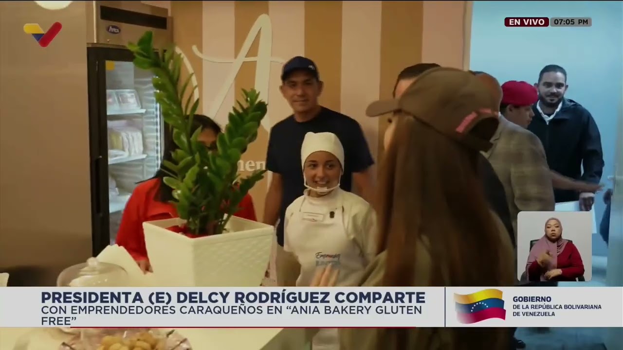 Delcy Rodríguez visita emprendedores de Ania Bakery Gluten Free en Santa Mónica, Caracas