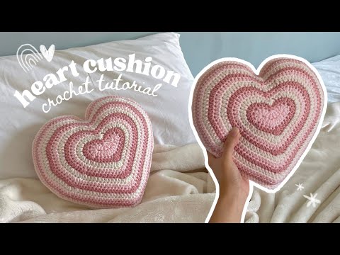 how to crochet a heart-shaped cushion/pillow | cute crochet room decor tutorial