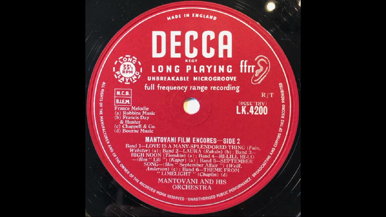 THEME FROM LIMELIGHT (Charlie Chaplin) - Mantovani and his Orchestra