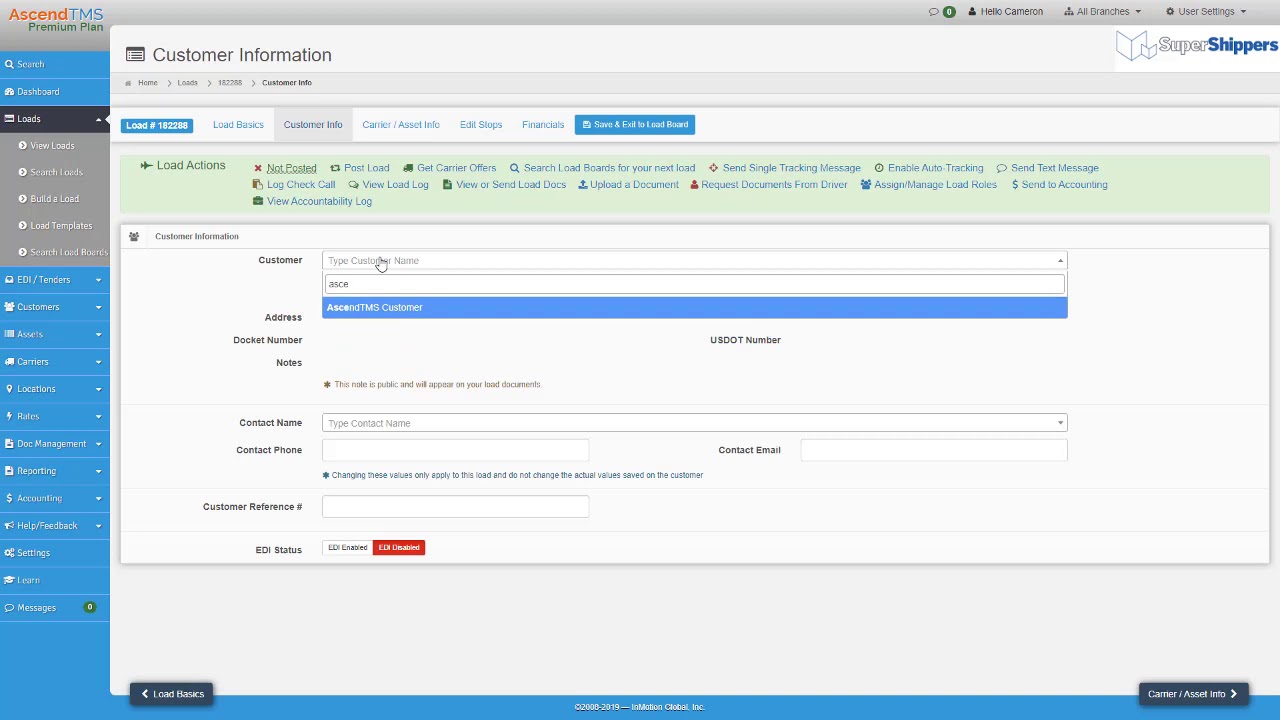 AscendTMS product dashboard, from official YouTube demo