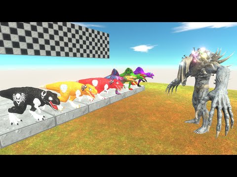 VENOM T-REX & SUPERHEROES SPINO SPEED CHAMPIONS RACE DEATH RUN - Animal Revolt Battle Simulator