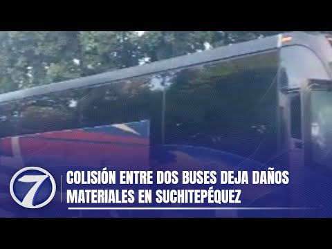 Colisión entre dos buses deja daños materiales en Suchitepéquez