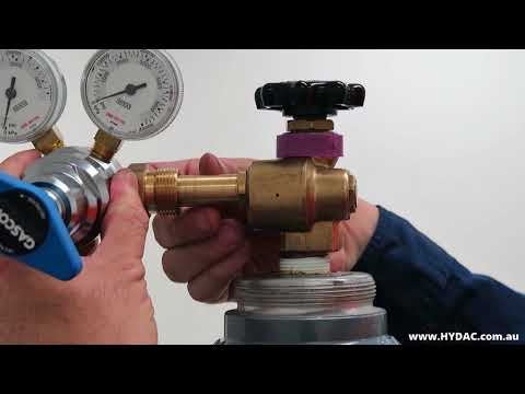 Part of a video titled How to Charge HYDAC Hydro-pneumatic Diaphragm ...