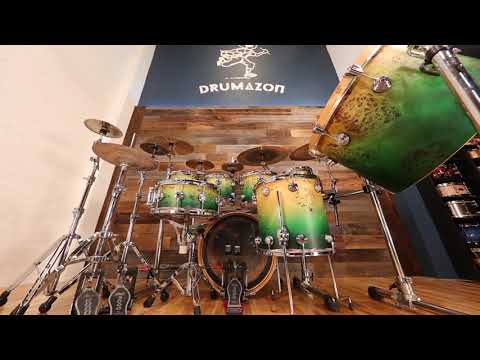 Drum Workshop Collectors Drum Kit - Natural to Emerald Green Fade Mappa Burl - Drumazon Showreel