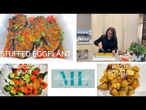 STUFFED EGGPLANT, ROSTED POTATOS, ARMENIAN TOMATO CUCUMBER SALAD: EGGERSMANN SHOWROOM IN WEST HOLLY