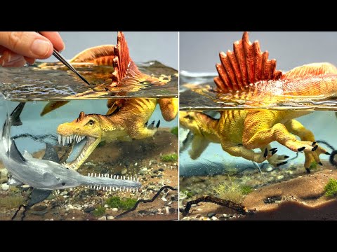 SPINOSAURUS HUNTS ONCHOPRISTIS! Diorama, Resin, Polymer Clay