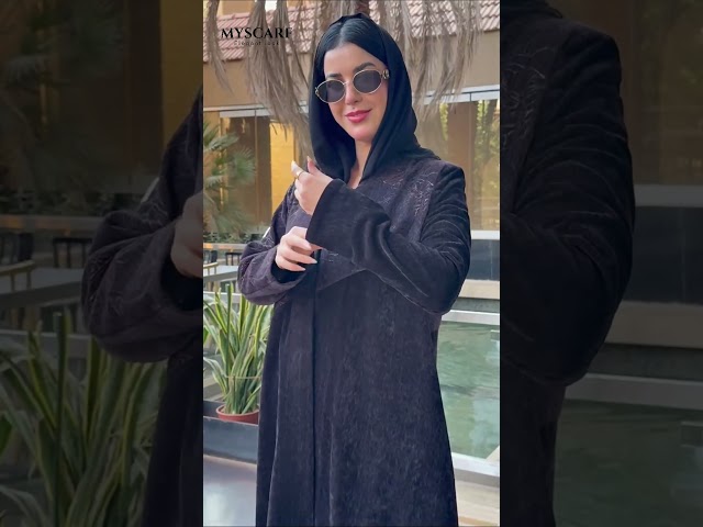 عبايه شتويه قماش جوخ ناعم مع جوخ مطرز لون موف