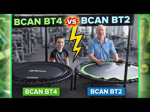 BCAN BT2 450/550LBS Mini Rebounder Trampoline for Adults with Bar, Fitness Trampoline with Bungees, Adjustable Handle, Stable & Quiet, Indoor Outdoor, Whole-Body Workout & Relaxation at Home-40IN-GRN video review thumbnail