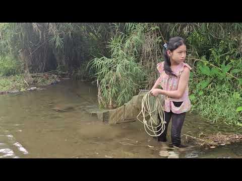 The orphan girl goes fishing to sell for a living, daily life