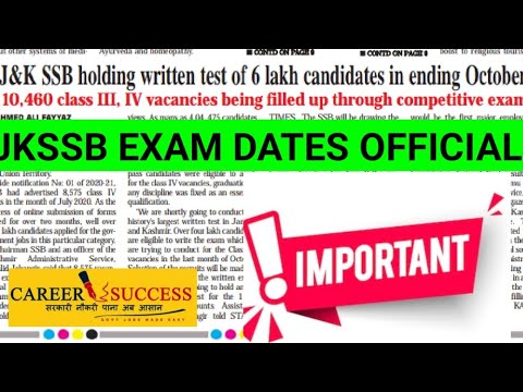 #JKSSB EXAM DATES OFFICIAL UPDATE @Career Success