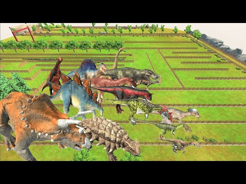 Dinosaur speed race. Fenced grassland field course! | Animal Revolt Battle Simulator