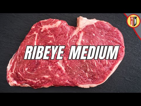 Homemade ribeye steak medium in a pan