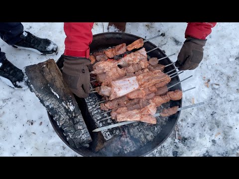 Making Shashlik Kebabs in the Winter