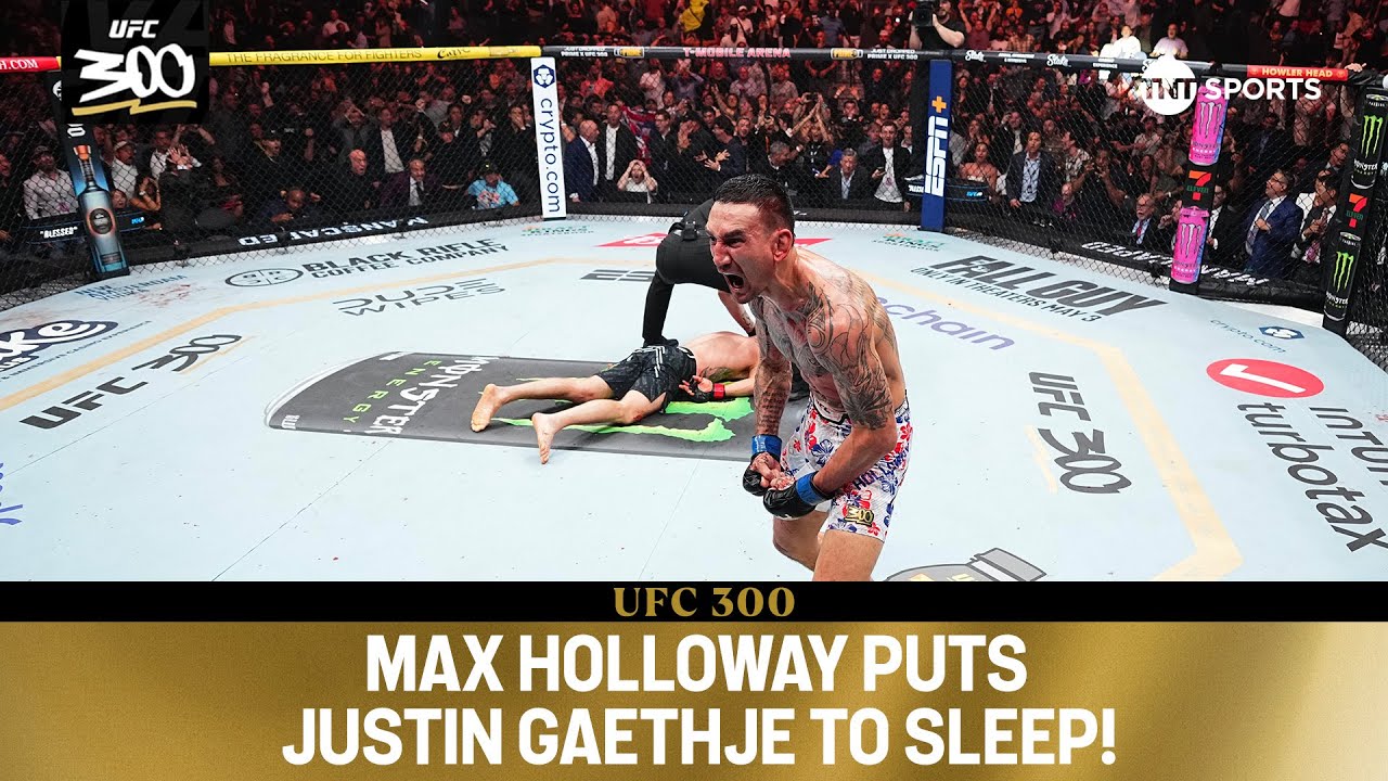 Max Holloway just put Justin Gaethje OUT COLD in the very last second of the final round 🤯 #UFC300