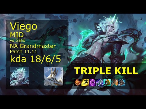 Viego Mid vs Galio - NA Grandmaster 18/6/5 Patch 11.11 Gameplay