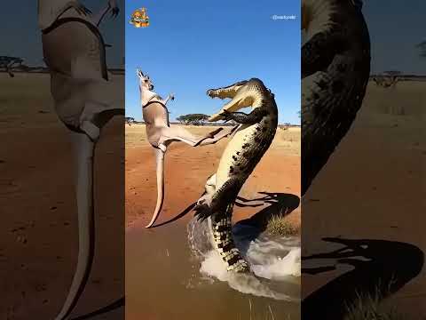 물웅덩이에서 발차기한 캥거루, 악어가 날아간다 Kangaroo’s Kick Sends the Crocodile Flying#wildlife #safari #animalaction