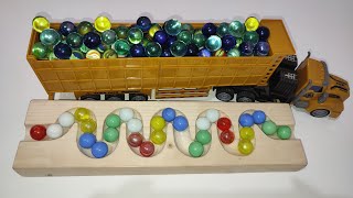 Marble Run Race ASMR #60, HABA Slope, Wooden Track , Colorful Balls, Dump Truck, Garbage Truck